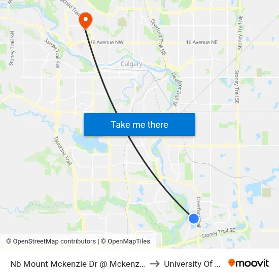 Nb Mount Mckenzie Dr @ Mckenzie Lake Bv SE to University Of Calgary map