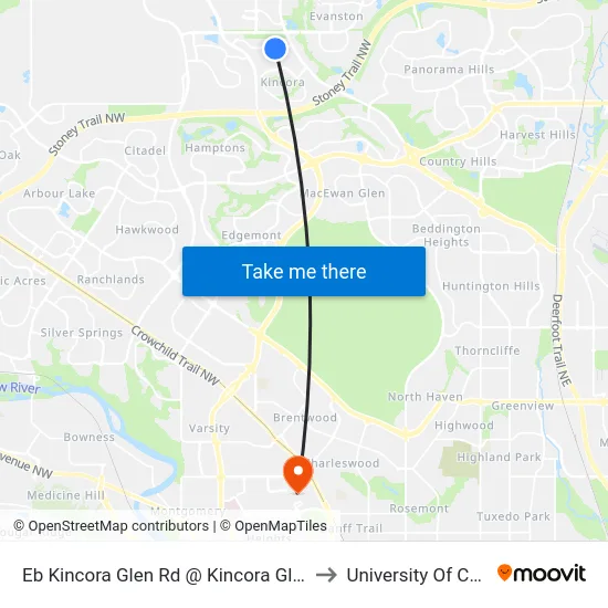 Eb Kincora Glen Rd @ Kincora Glen Gr NW to University Of Calgary map