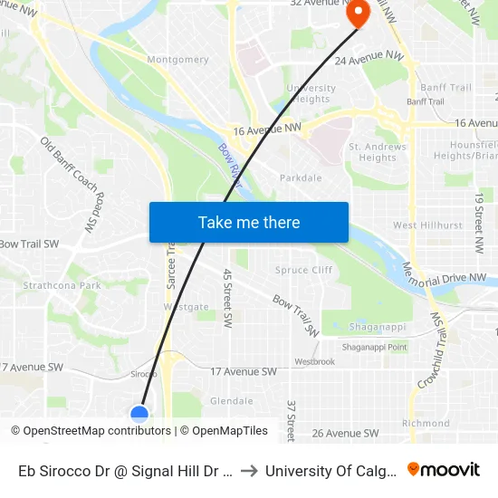 Eb Sirocco Dr @ Signal Hill Dr SW to University Of Calgary map