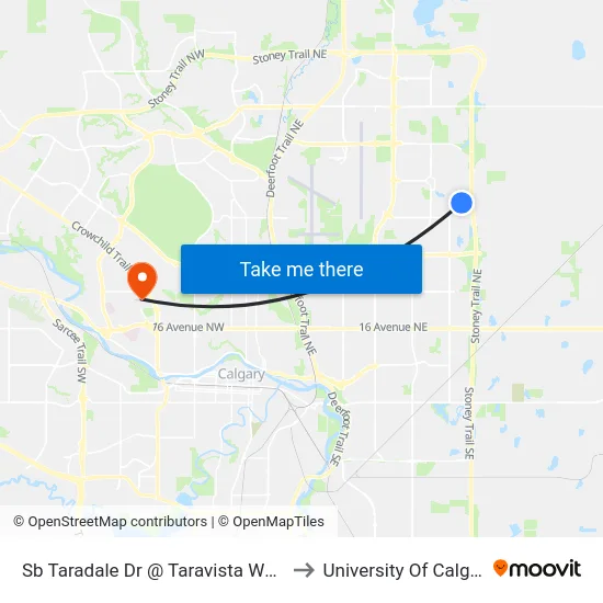 Sb Taradale Dr @ Taravista Wy NE to University Of Calgary map