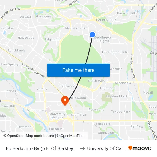 Eb Berkshire Bv @ E. Of Berkley Dr NW to University Of Calgary map