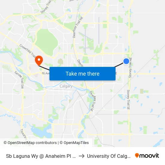 Sb Laguna Wy @ Anaheim Pl NE to University Of Calgary map