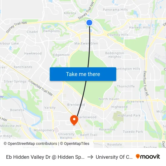 Eb Hidden Valley Dr @ Hidden Spring Gr NW to University Of Calgary map
