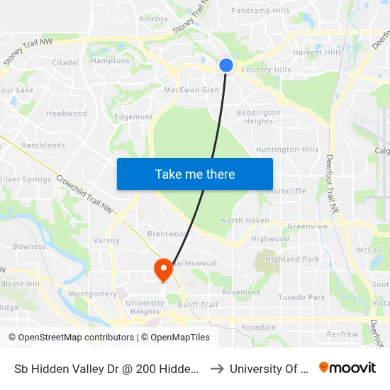 Sb Hidden Valley Dr @ 200 Hidden Valley Pl NW to University Of Calgary map