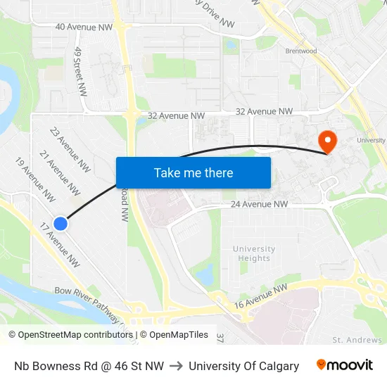 Nb Bowness Rd @ 46 St NW to University Of Calgary map