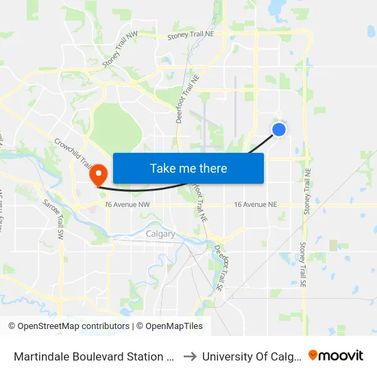 Martindale Boulevard Station (Nb) to University Of Calgary map