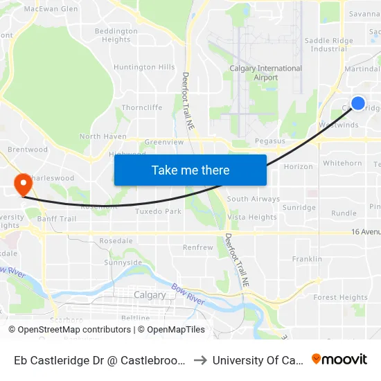 Eb Castleridge Dr @ Castlebrook Dr NE to University Of Calgary map