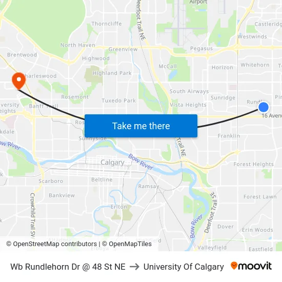 Wb Rundlehorn Dr @ 48 St NE to University Of Calgary map