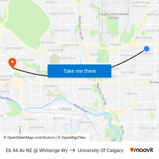 Eb 44 Av NE @ Whiterige Wy to University Of Calgary map