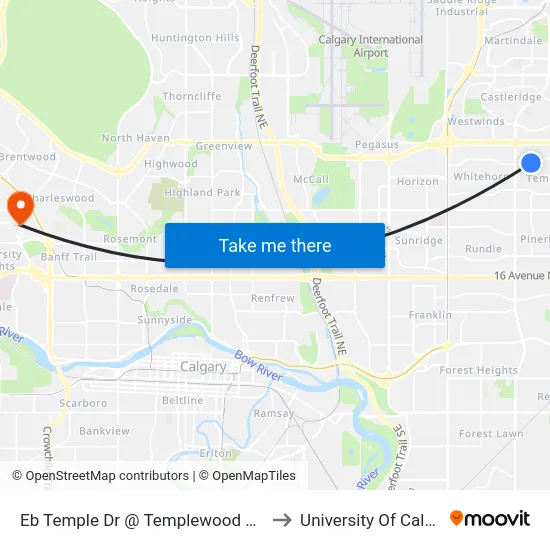Eb Temple Dr @ Templewood Rd NE to University Of Calgary map