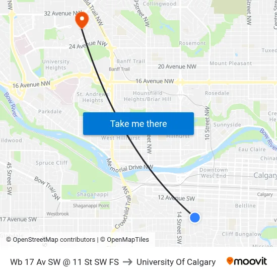 Wb 17 Av SW @ 11 St SW FS to University Of Calgary map