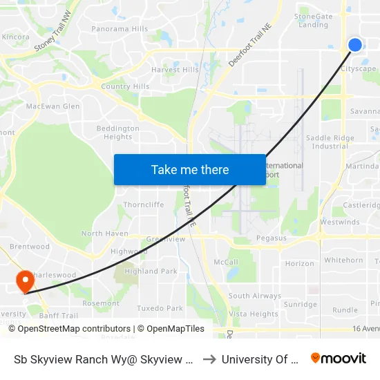Sb Skyview Ranch Wy@ Skyview Shores Li NE to University Of Calgary map