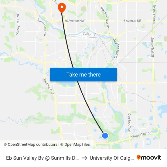 Eb Sun Valley Bv @ Sunmills Dr SE to University Of Calgary map