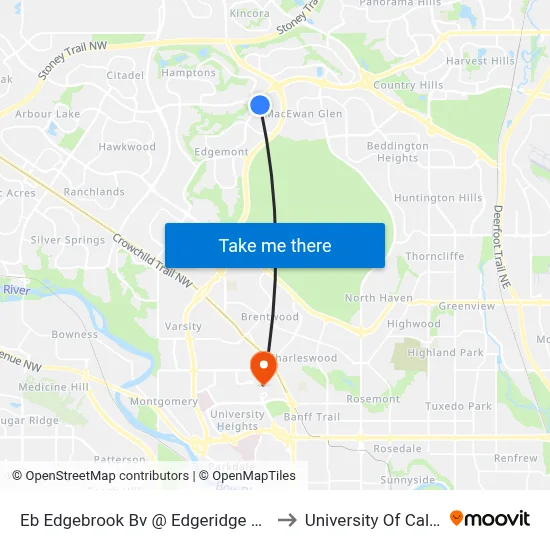 Eb Edgebrook Bv @ Edgeridge Vw NW to University Of Calgary map
