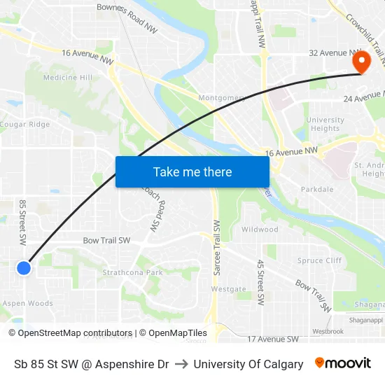 Sb 85 St SW @ Aspenshire Dr to University Of Calgary map