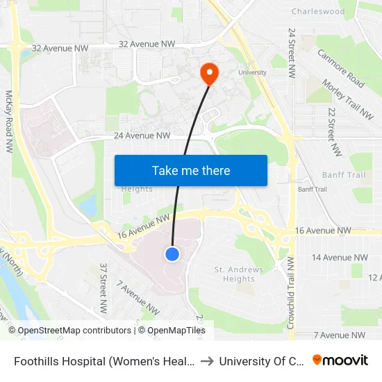 Foothills Hospital (Women's Health Centre) to University Of Calgary map