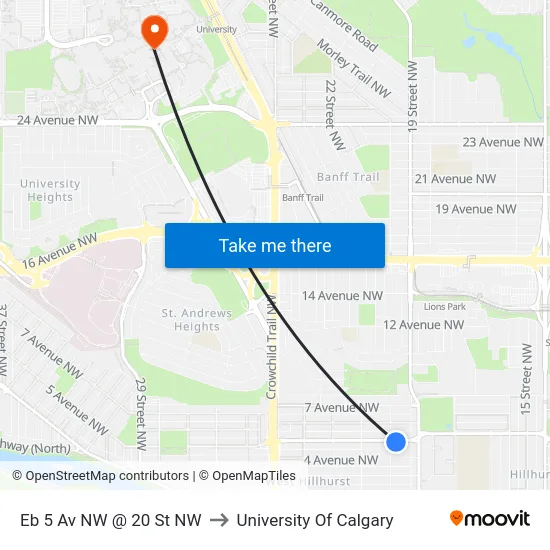 Eb 5 Av NW @ 20 St NW to University Of Calgary map