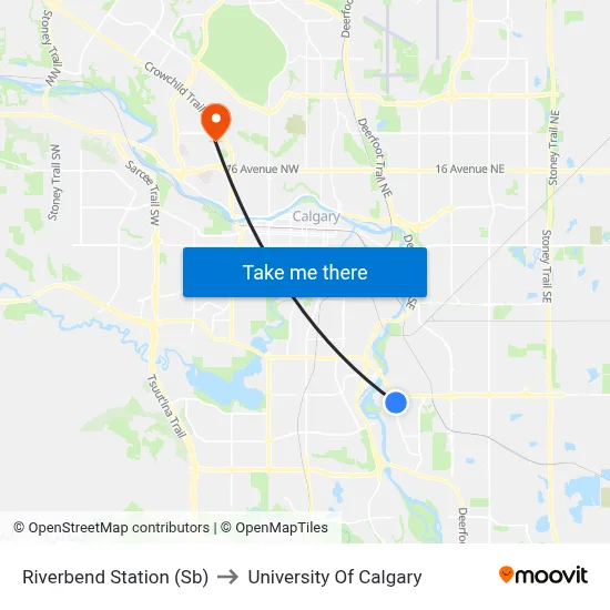 Riverbend Station (Sb) to University Of Calgary map
