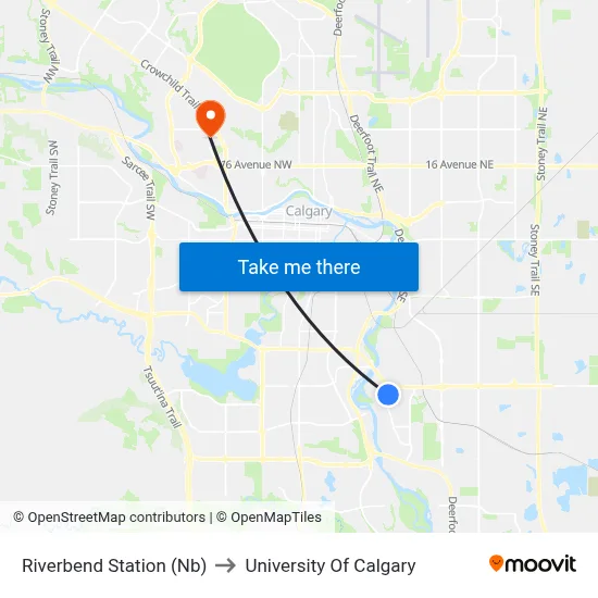 Riverbend Station (Nb) to University Of Calgary map