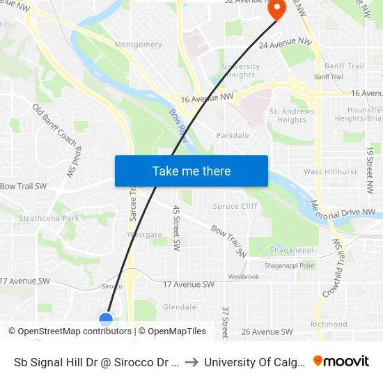 Sb Signal Hill Dr @ Sirocco Dr SW to University Of Calgary map
