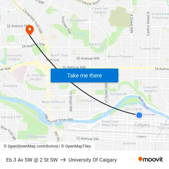 Eb 3 Av SW @ 2 St SW to University Of Calgary map
