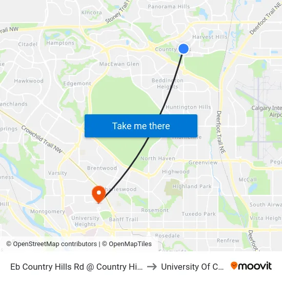 Eb Country Hills Rd @ Country Hills Ld NW to University Of Calgary map