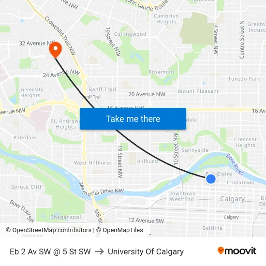 Eb 2 Av SW @ 5 St SW to University Of Calgary map