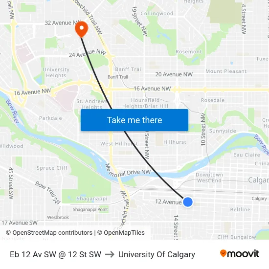 Eb 12 Av SW @ 12 St SW to University Of Calgary map