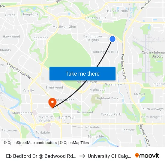 Eb Bedford Dr @ Bedwood Rd NE to University Of Calgary map
