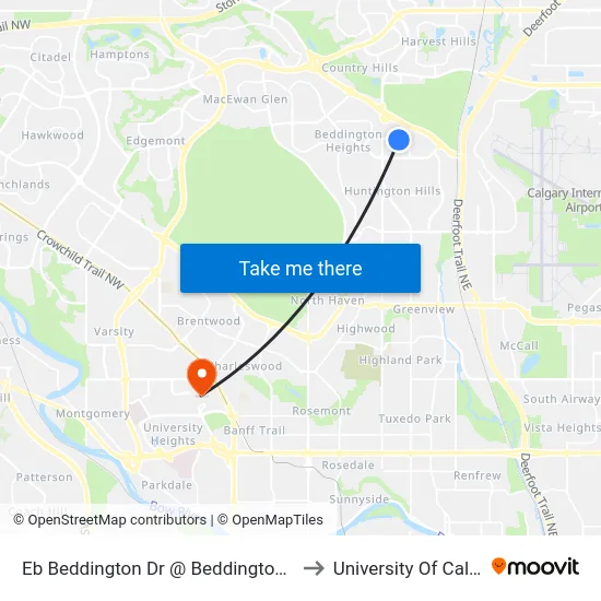 Eb Beddington Dr @ Beddington Ri NE to University Of Calgary map