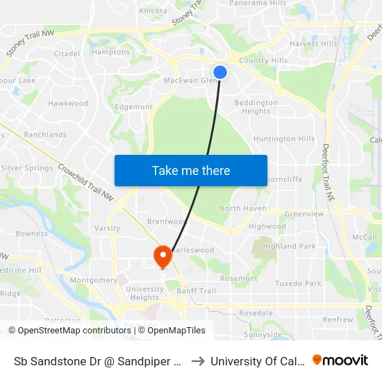 Sb Sandstone Dr @ Sandpiper Rd NW to University Of Calgary map