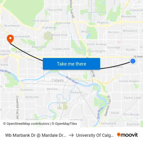 Wb Marbank Dr @ Mardale Dr NE to University Of Calgary map
