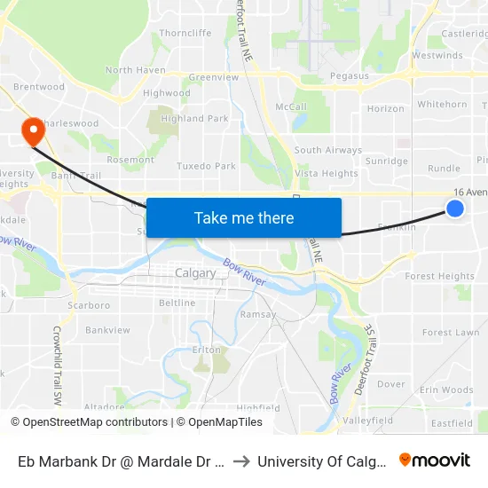 Eb Marbank Dr @ Mardale Dr NE to University Of Calgary map