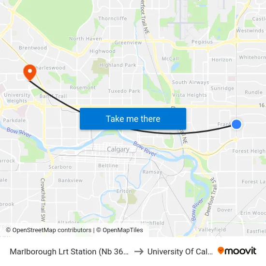 Marlborough Lrt Station (Nb 36 St Ne) to University Of Calgary map