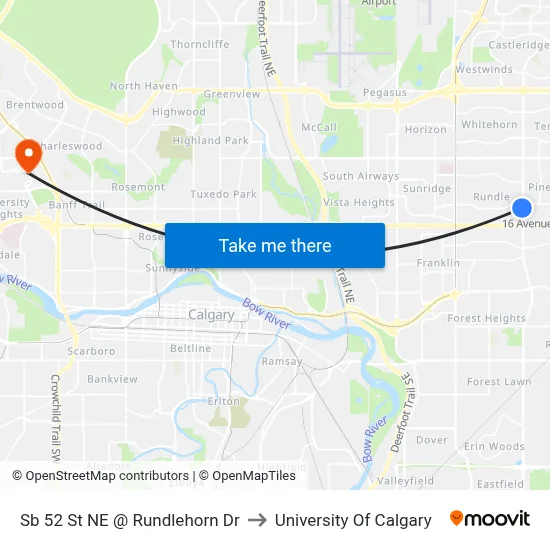 Sb 52 St NE @ Rundlehorn Dr to University Of Calgary map