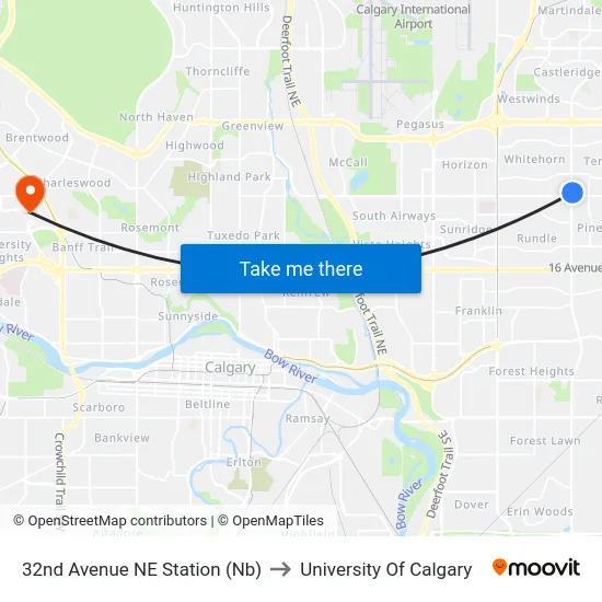 32nd Avenue NE Station (Nb) to University Of Calgary map