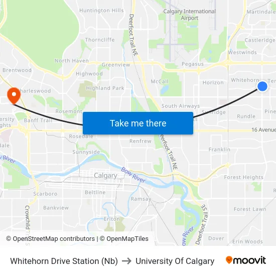 Whitehorn Drive Station (Nb) to University Of Calgary map