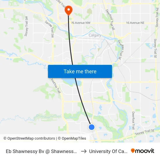 Eb Shawnessy Bv @ Shawnessy Dr SW to University Of Calgary map