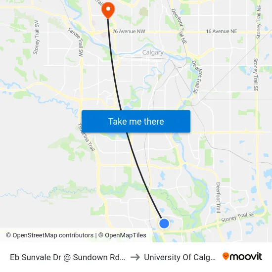 Eb Sunvale Dr @ Sundown Rd SE to University Of Calgary map