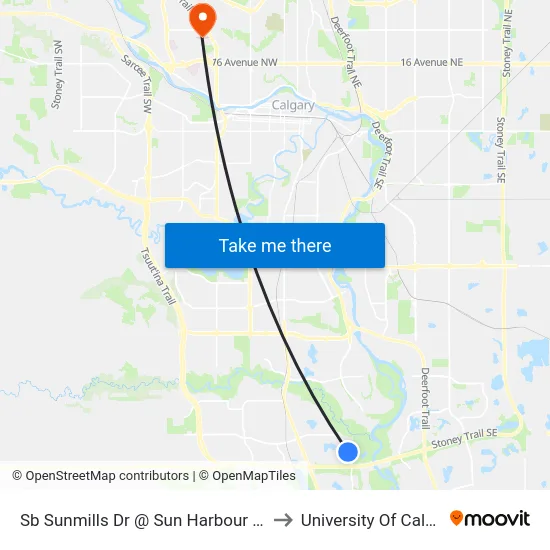 Sb Sunmills Dr @ Sun Harbour Cr SE to University Of Calgary map