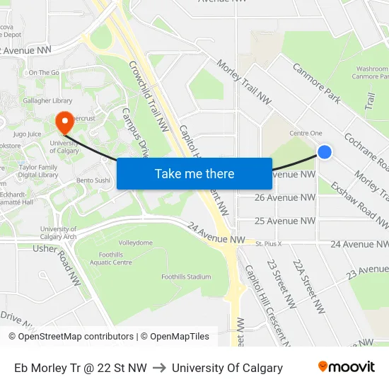 Eb Morley Tr @ 22 St NW to University Of Calgary map