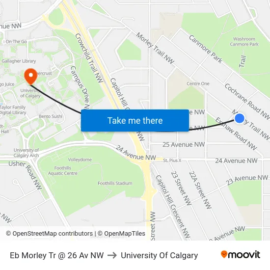 Eb Morley Tr @ 26 Av NW to University Of Calgary map