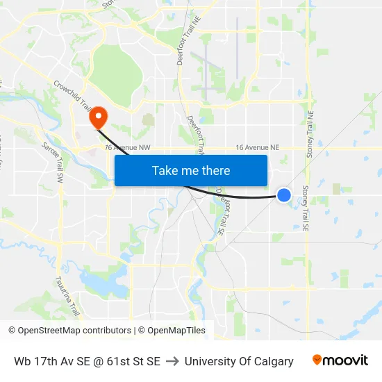 Wb 17th Av SE @ 61st St SE to University Of Calgary map