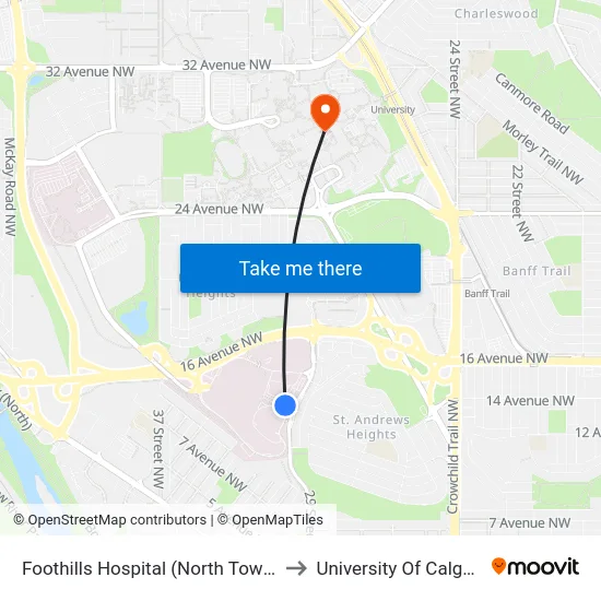 Foothills Hospital (North Tower) to University Of Calgary map