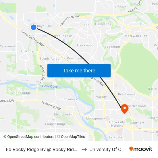 Eb Rocky Ridge Bv @ Rocky Ridge Dr NW to University Of Calgary map