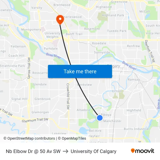 Nb Elbow Dr @ 50 Av SW to University Of Calgary map