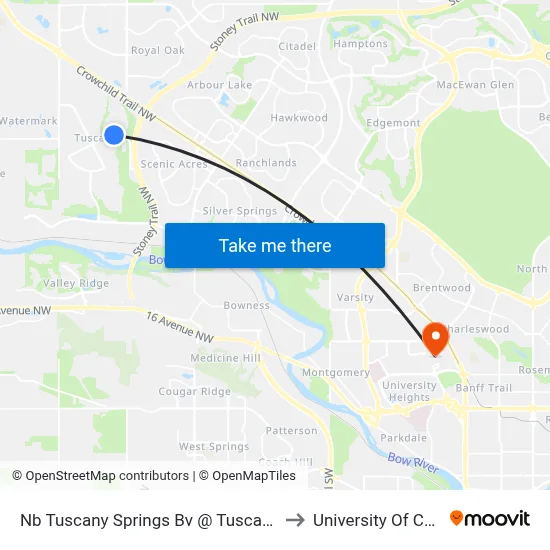 Nb Tuscany Springs Bv @ Tuscany Bv NW to University Of Calgary map