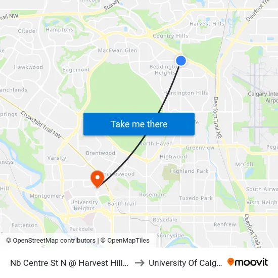 Nb Centre St N @ Harvest Hills Bv to University Of Calgary map