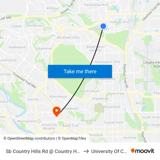 Sb Country Hills Rd @ Country Hills Dr NW to University Of Calgary map