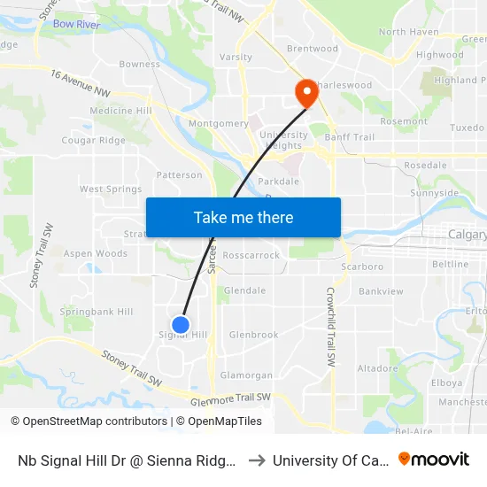 Nb Signal Hill Dr @ Sienna Ridge Ld SW to University Of Calgary map